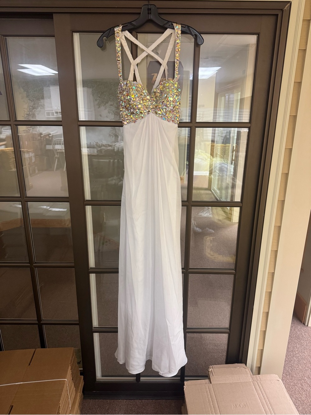 La Femme White Gown with Iridescent Sequin Bodice